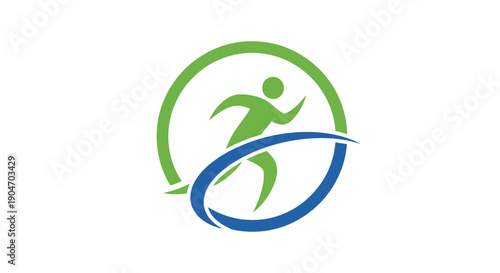 Energetic Person Running in Green and Blue Circle Logo, isolated white background