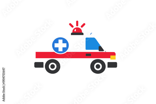 Emergency vehicle responds with siren and lights on city street during a daytime emergency situation