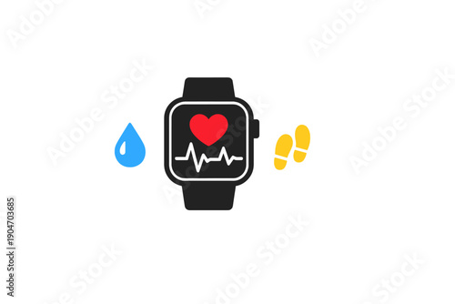 Smartwatch displays heart rate and fitness data for tracking health and activity during workouts or daily routines