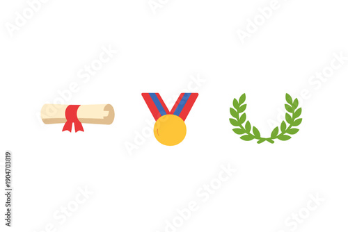 Award symbols are shown in a row, highlighting achievements in education, sports, and recognition in a simple design