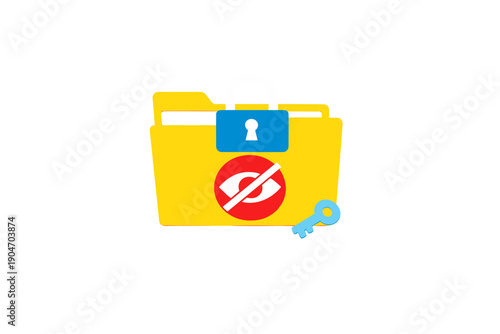 Secure folder with a key symbol and a no entry sign showing protection of private files and information at any time