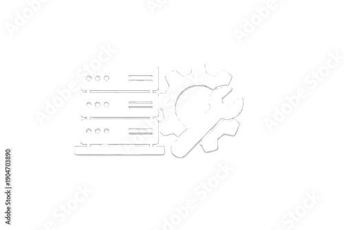Server and settings icon showing server management and maintenance tools for technology and IT applications