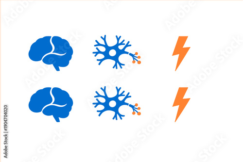 Brain activity, neuron connections, and electrical signals shown in a simple design illustrating concepts of neuroscience and biology