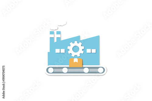 Wallpaper Mural Factory with a conveyor belt system in a simple design showing goods being processed and packaged Torontodigital.ca