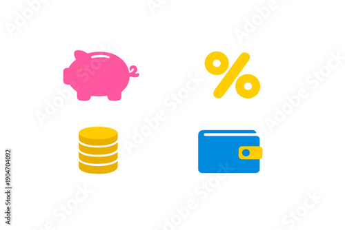 Icons showing money management, savings, and financial concepts relevant to everyday budgeting and economic decisions for individuals in various situations