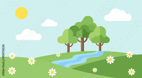 Green Trees with Leaves and Flowers.