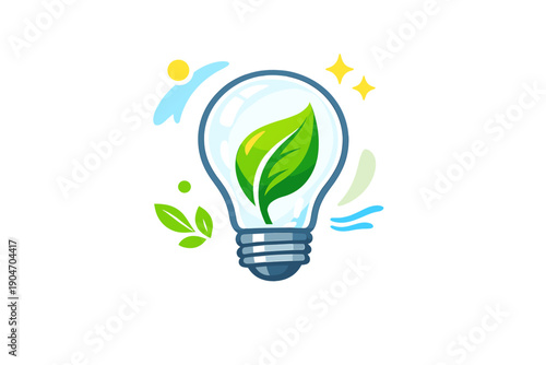 Light bulb with green leaf design symbolizes ideas for sustainability and environmental awareness in a modern concept