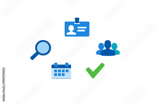 Icons representing user management and scheduling tasks for business operations and team organization in a visual format