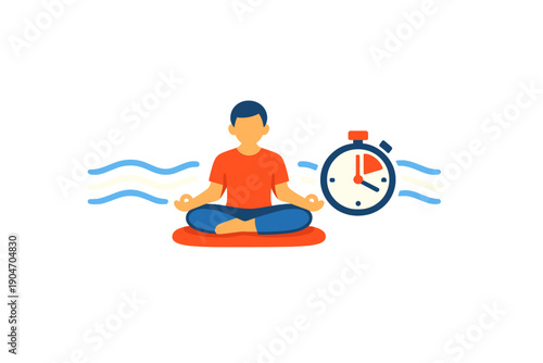 Person meditating while sitting on a mat next to a timer in a simple and clear setting during a focused practice session