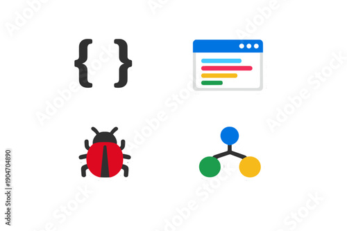 Symbols and icons used in coding, software development, and programming environments during modern tech projects