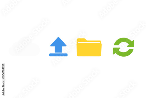 Cloud storage icons showing upload, folder, and sync features used for file management and backup tasks