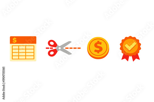 Thinking about budgeting and managing expenses with a focus on savings, cutting costs, and planning for financial goals displayed in simple icons