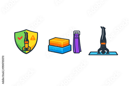 Yoga equipment and safety tools for practice and exercise sessions in a fitness or wellness environment during daytime hours