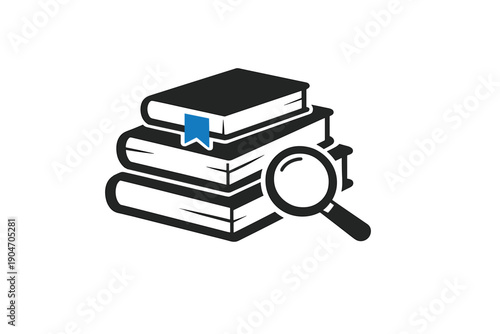 Books stacked with a magnifying glass showing interest in reading and studying knowledge in a simple setting