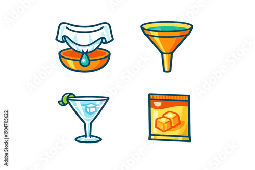 Steps to prepare a cocktail with tools and ingredients for mixing drinks at home during a casual gathering with friends in the evening