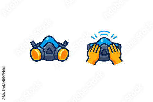 Graphic showing a gas mask on the left and hands holding a gas mask on the right, illustrating the importance of safety equipment during hazardous situations