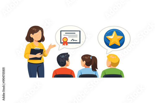 Kids learn about achievements from a teacher during a classroom session in a school setting in the afternoon