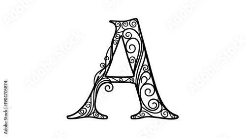 Beautiful black alphabet a with floral design