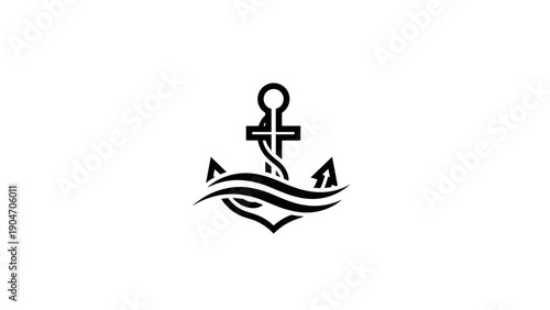 Minimalist Anchor with Waves Logo Icon Design