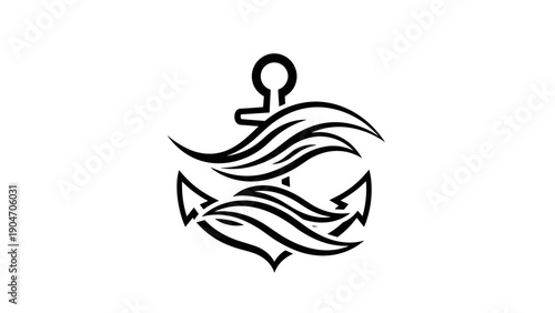 Nautical Anchor with Stylized Waves Logo Design