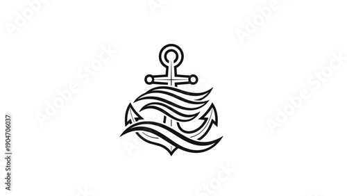 Stylized Nautical Anchor and Waves Logo Concept
