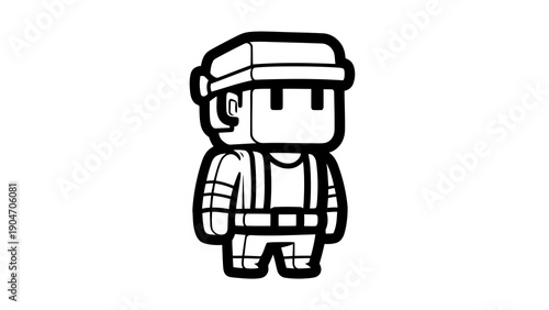 Cartoon character wearing work uniform and hard hat