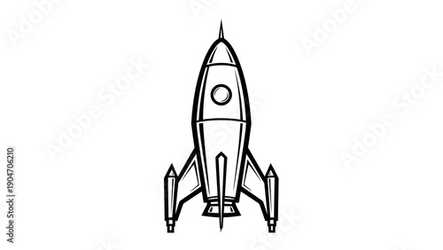 Simple black and white illustration of a rocket ship