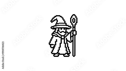 Pixel art wizard standing with staff