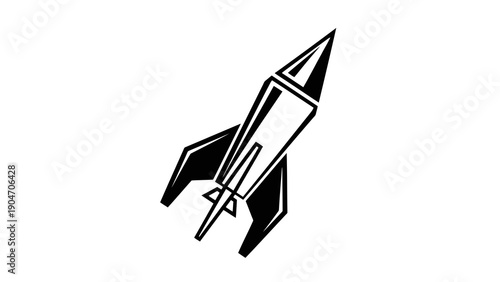 Simple black and white rocket illustration