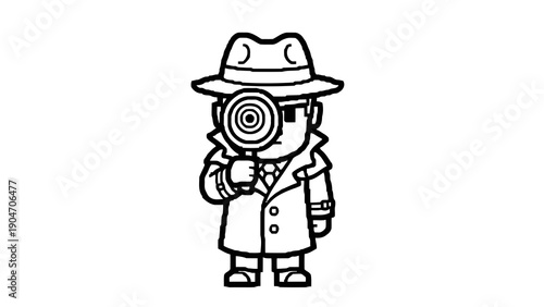 Cartoon detective investigating crime scene