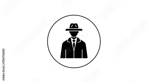 Mysterious man in suit and hat icon