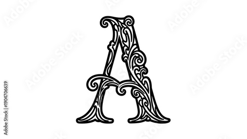 Ornate black letter a on white background