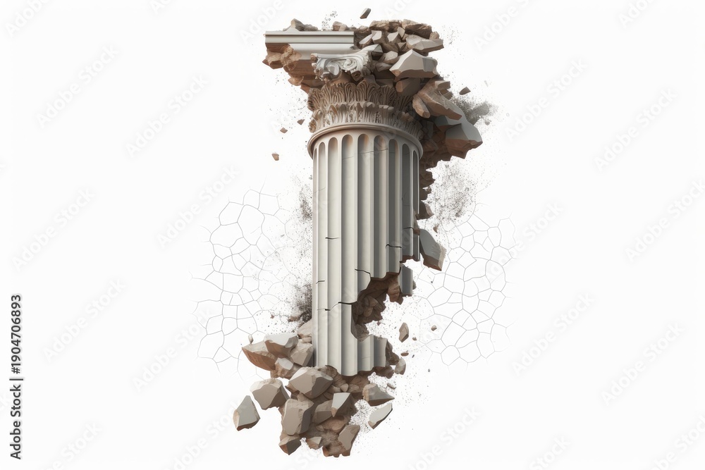 Fototapeta premium Historic column breaking, illustrating concepts of ruin, decay, and transformation