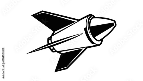 Sleek jet plane illustration in black and white