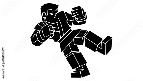 Black and white illustration of a person in a fighting stance