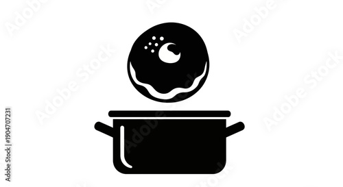 Black silhouette of a donut with sprinkles above a pot.