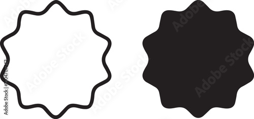 Authentic icon duo with sunburst badge in outline and solid styles, flat minimalist vector for UI branding