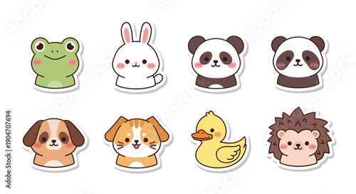 Cartoon animal stickers frog rabbit panda dog duck hedgehog designs