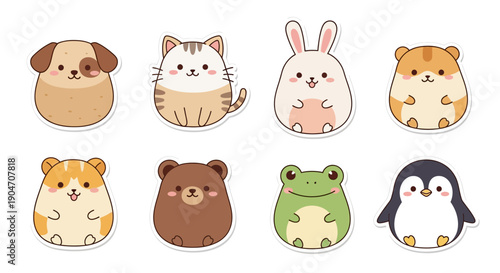 Cartoon animal characters dog cat rabbit hamster bear frog and penguin