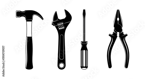 Set of essential hand tools for home repair and DIY projects