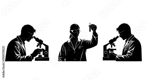 Scientists conducting research with microscopes and test tubes