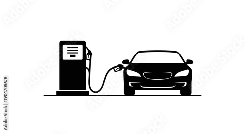Electric car charging at modern fuel station