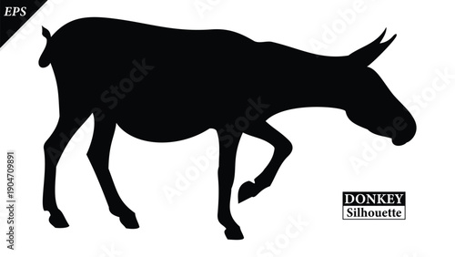 Silhouette of Donkey Animal Isolated on White Background, silhouette of a donkey on white, Simple donkey silhouette vector flat illustration design, different poses, rural life, hard work, livestock,