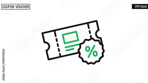 Coupon Voucher Discount Percent Line Icon