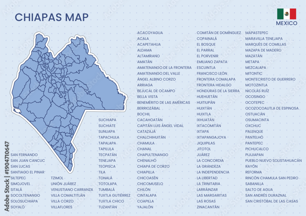 Naklejka premium Chiapas Mexico State Map Vector Illustration