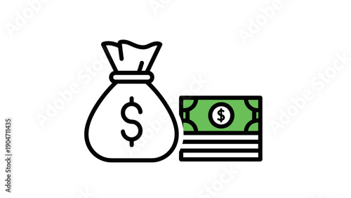 Money Bag And Stack Of Bills