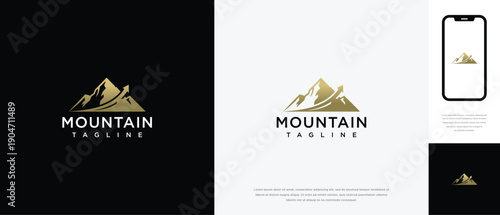 Golden Mountain Logo Design - Premium Nature  Adventure Branding.