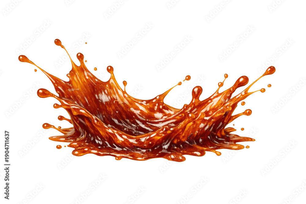 Obraz premium Caramel splashing, creating a crown shape from liquid drops, sweet syrup flowing, isolated design element