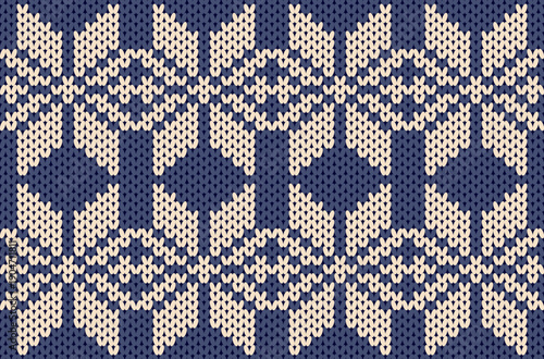 A boho-style, American Native knitted yarn pattern in dark blue and cream tones, vector illustration, eps file.