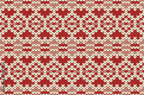 Red-toned knitted patterns, native-style sweater design.